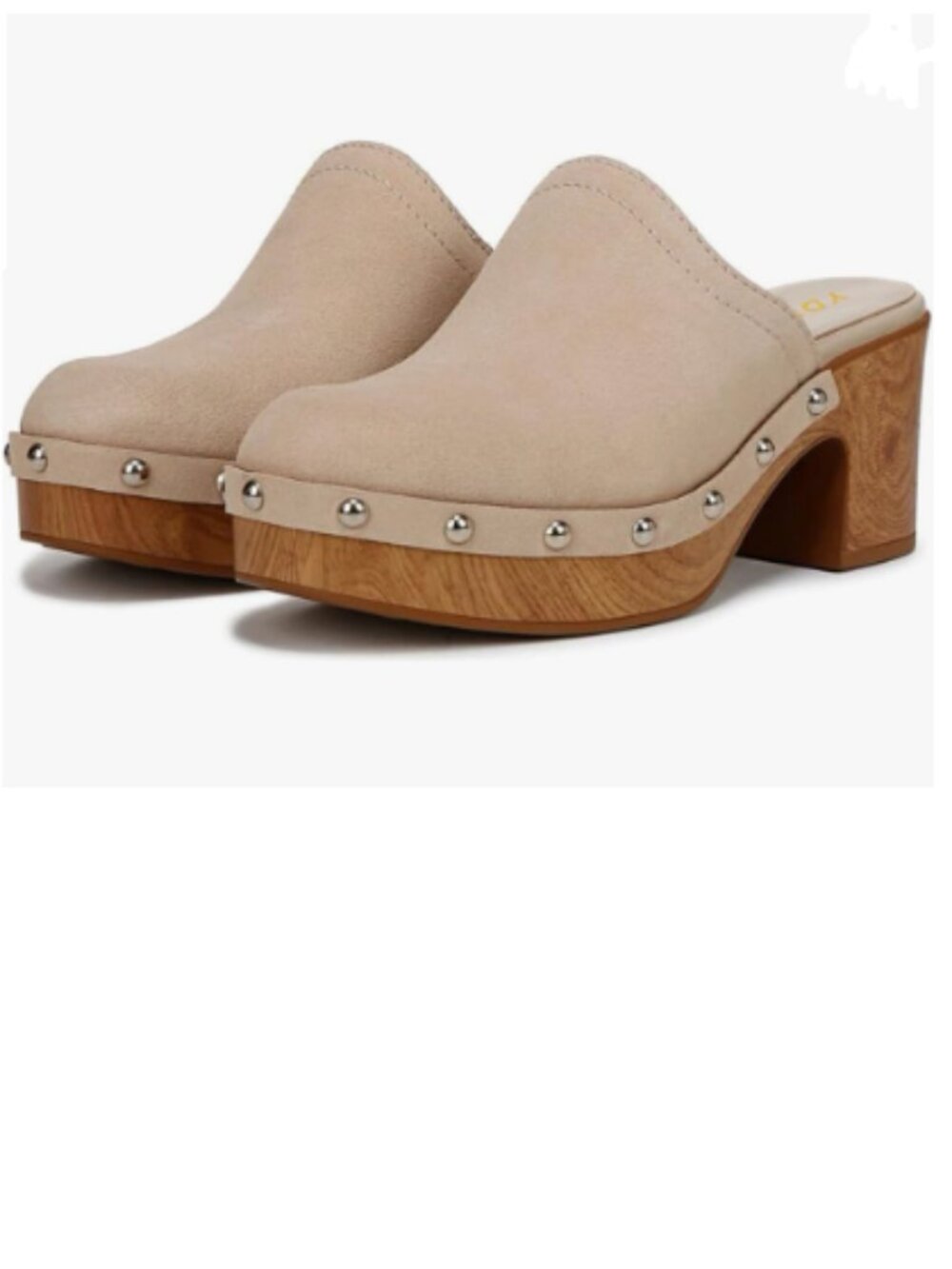 YDN Beige Platform Slip On Clogs Mules Cork High Heel Round Toe Rivet Sandal